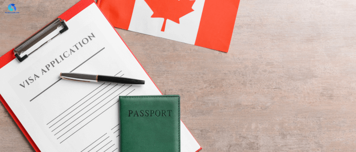 A photo of a canadian Visa documents and flag