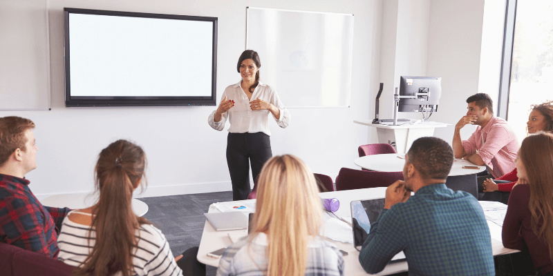Students engaged in a lecture at a Bulgarian university, benefiting from modern teaching methods and globally recognized degrees.