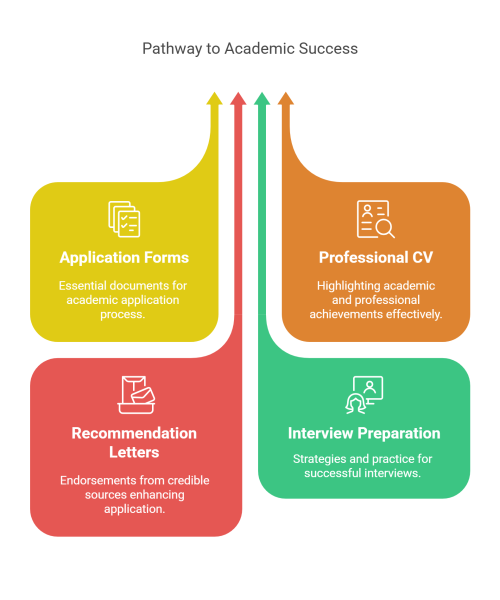 Application Timeline for 2025-2026 Academic Year – visual selection (2) Infographics about preparing successful scholarship applications with essential documents and preparation strategies.